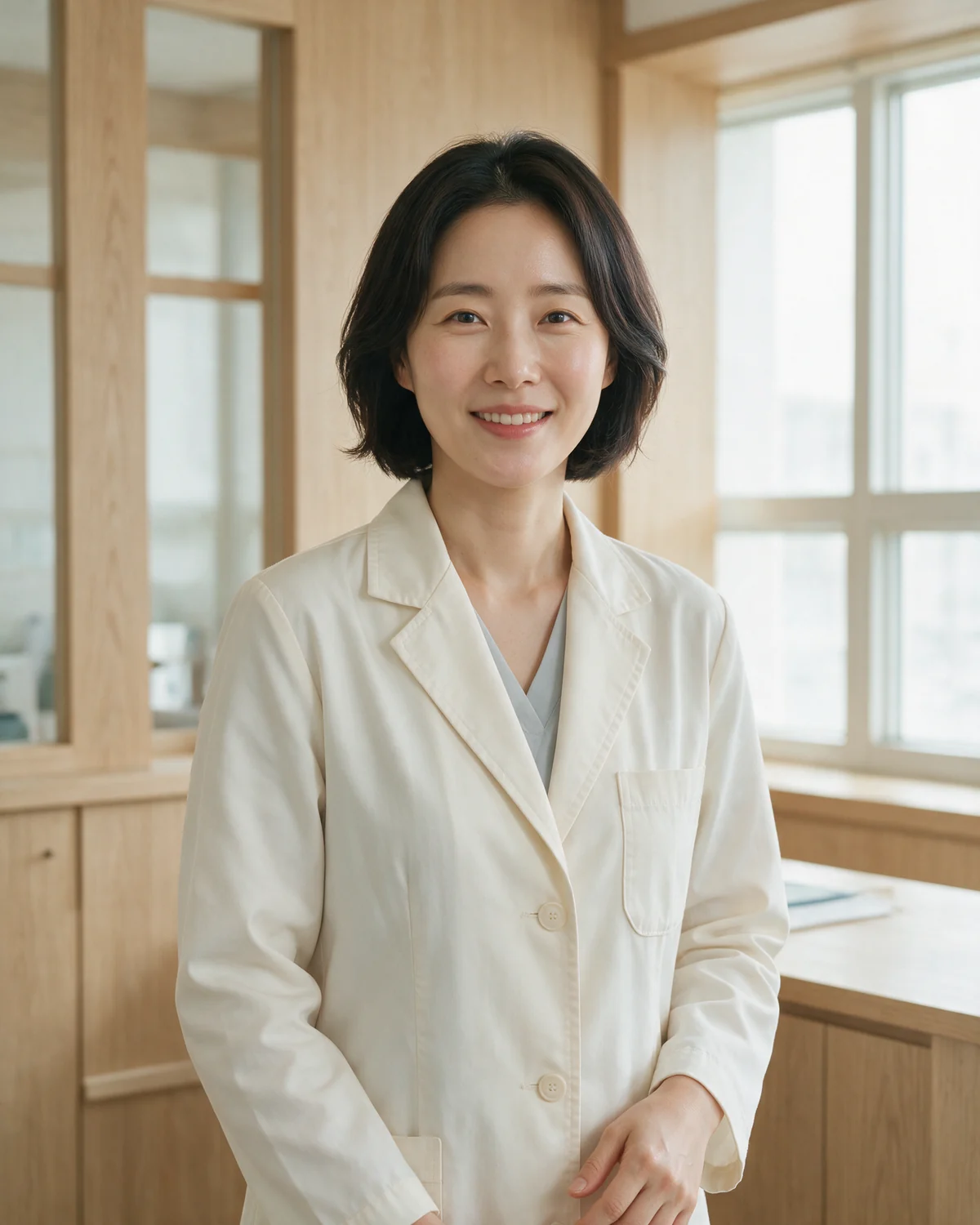 차분한 표정으로 설명을 준비하는 가상의 의료진