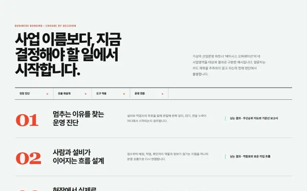 사업영역 타이포 인덱스 블록 화면