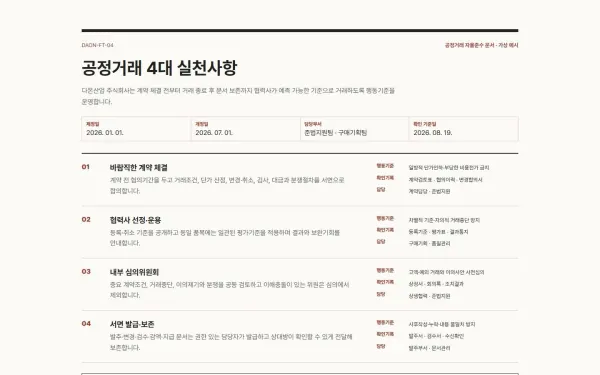 공정거래 4대 실천사항·행동기준 블록 화면