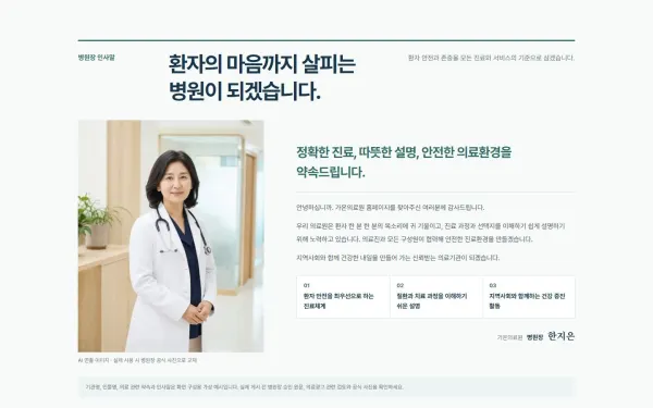 전문기관장 인사말 블록 화면