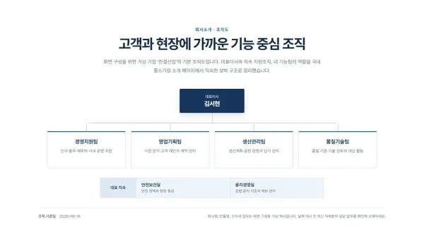 대표이사·기능팀 기본 조직도 블록 화면