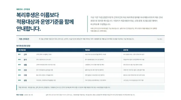 근무조건·복리후생 블록 화면