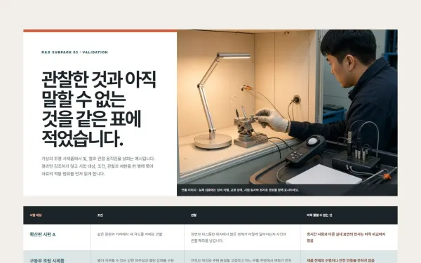검증 조건·근거 매트릭스 블록 화면