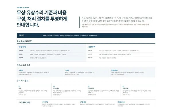 A/S·보증·수리 기준 블록 화면
