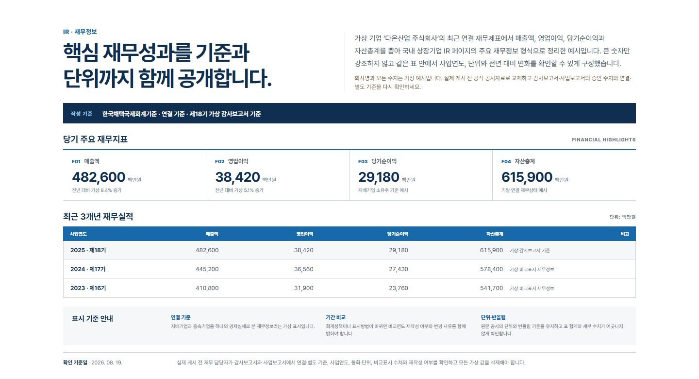 주요 재무정보 블록 화면