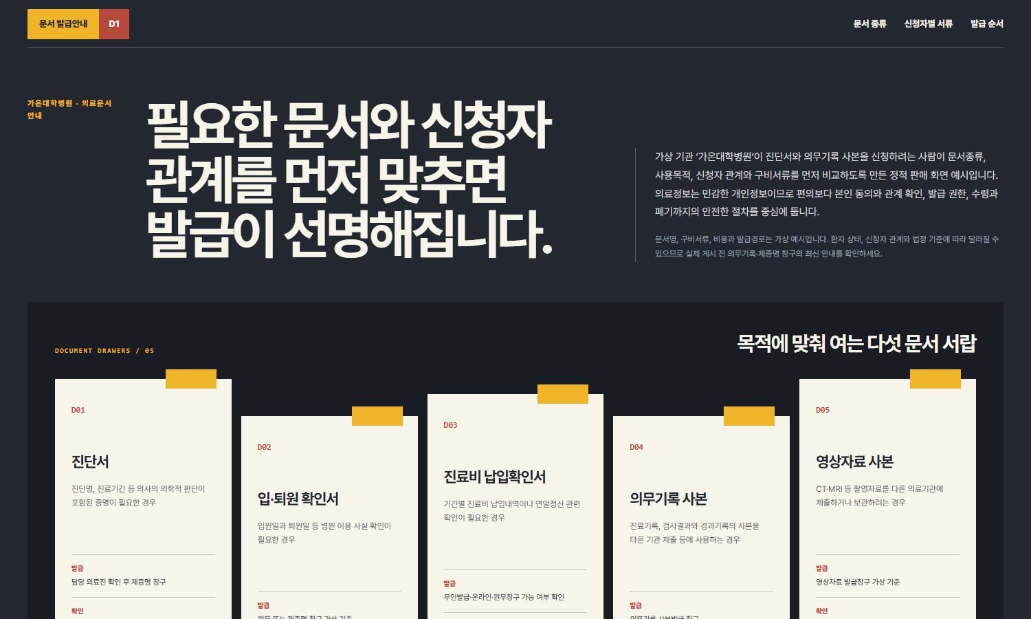 제증명·의무기록 발급안내 블록 화면