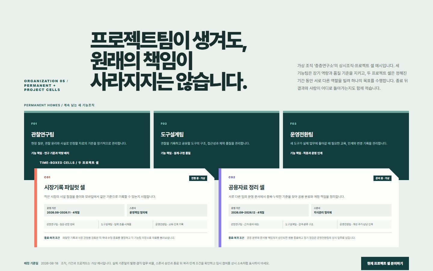 상시조직·프로젝트 셀 구조도 블록 화면