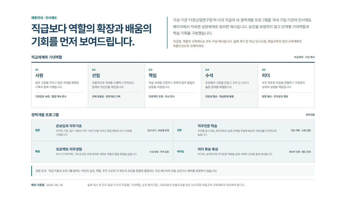 인사제도·성장경로 블록 화면
