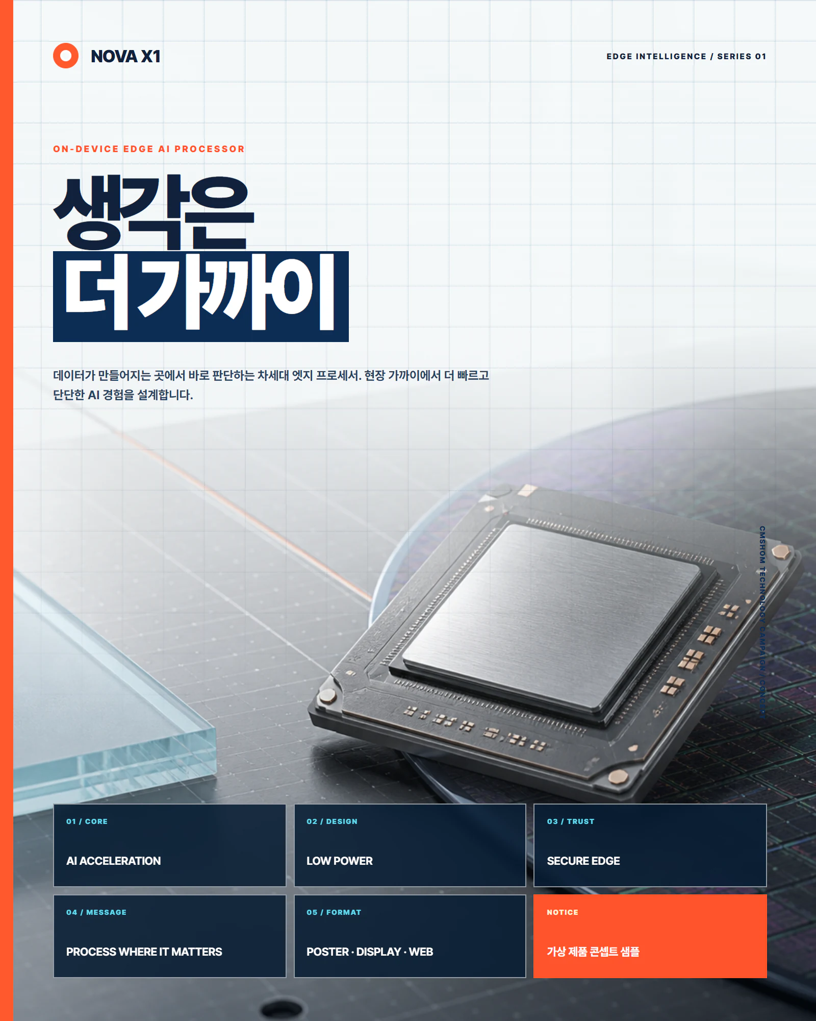 AI 반도체 광고 이미지의 칩과 데이터 부분