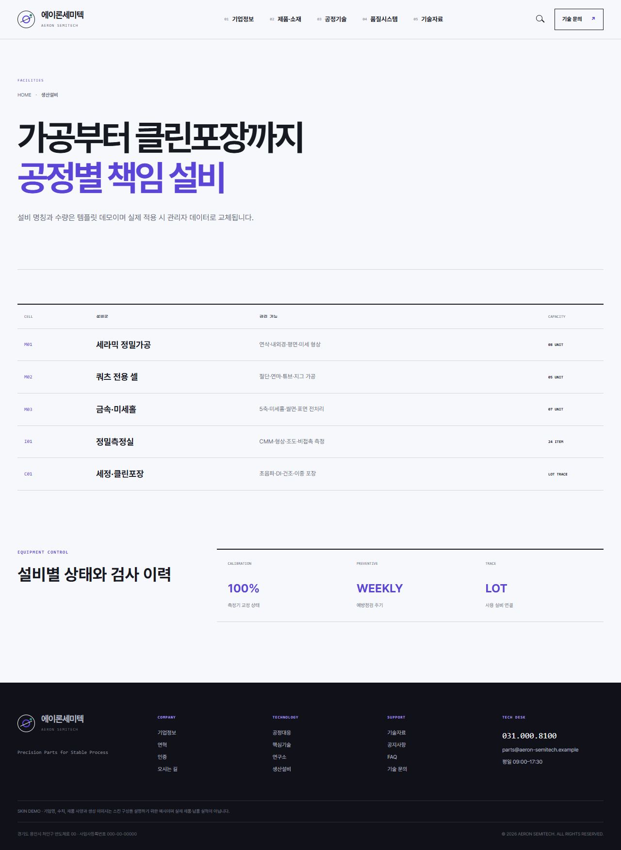 에이론세미텍 — 반도체 정밀부품 기업 — 생산설비