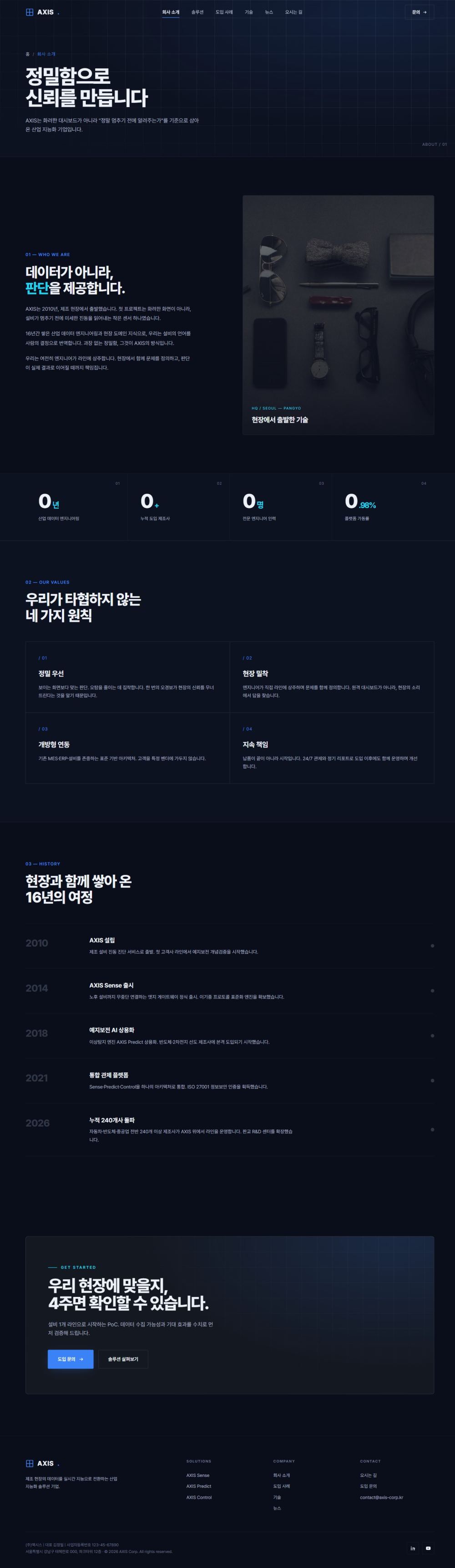 AXIS — B2B 테크 기업 멀티페이지 (딥네이비) — 회사소개