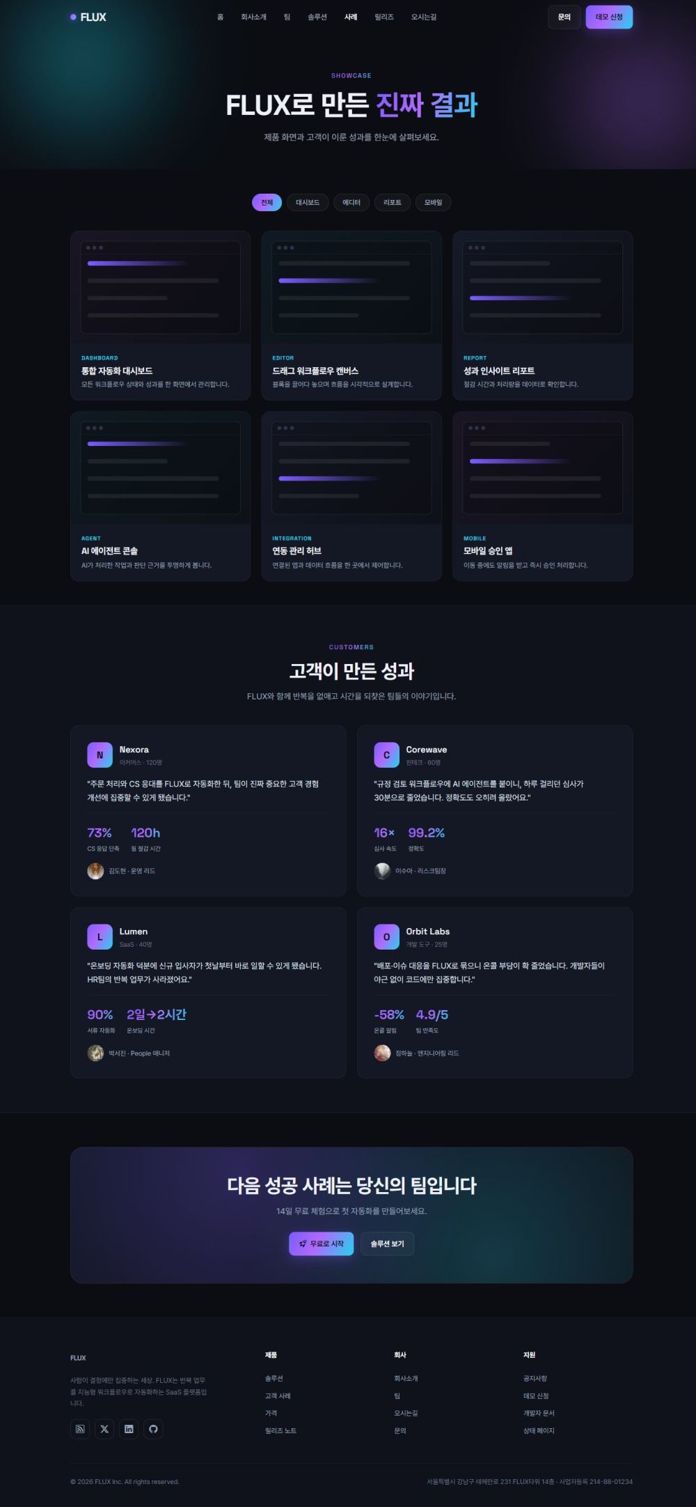 FLUX SaaS 랜딩 — 사례
