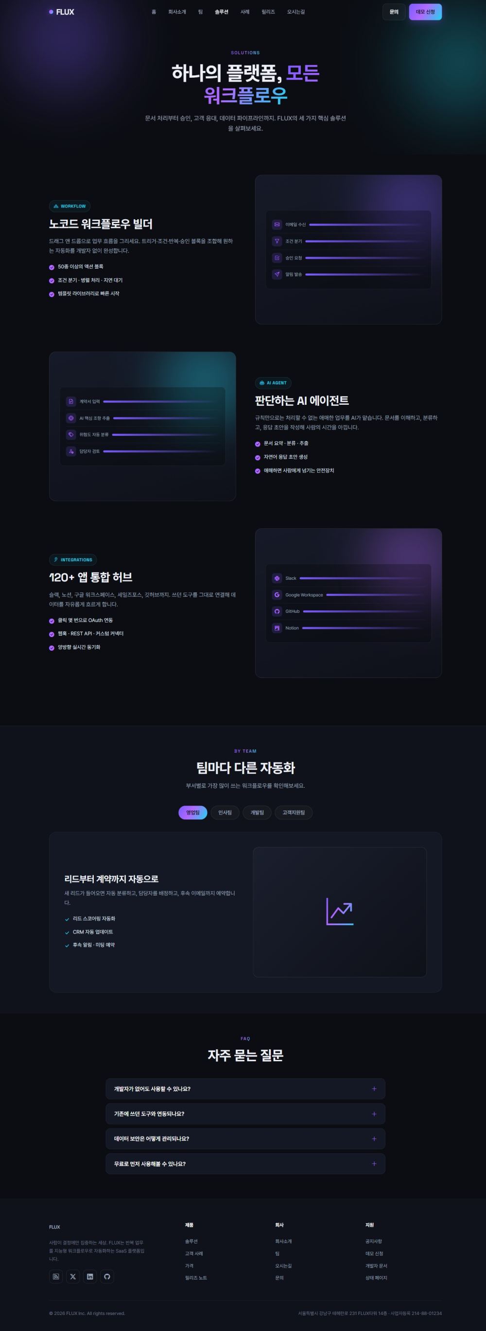 FLUX SaaS 랜딩 — 솔루션