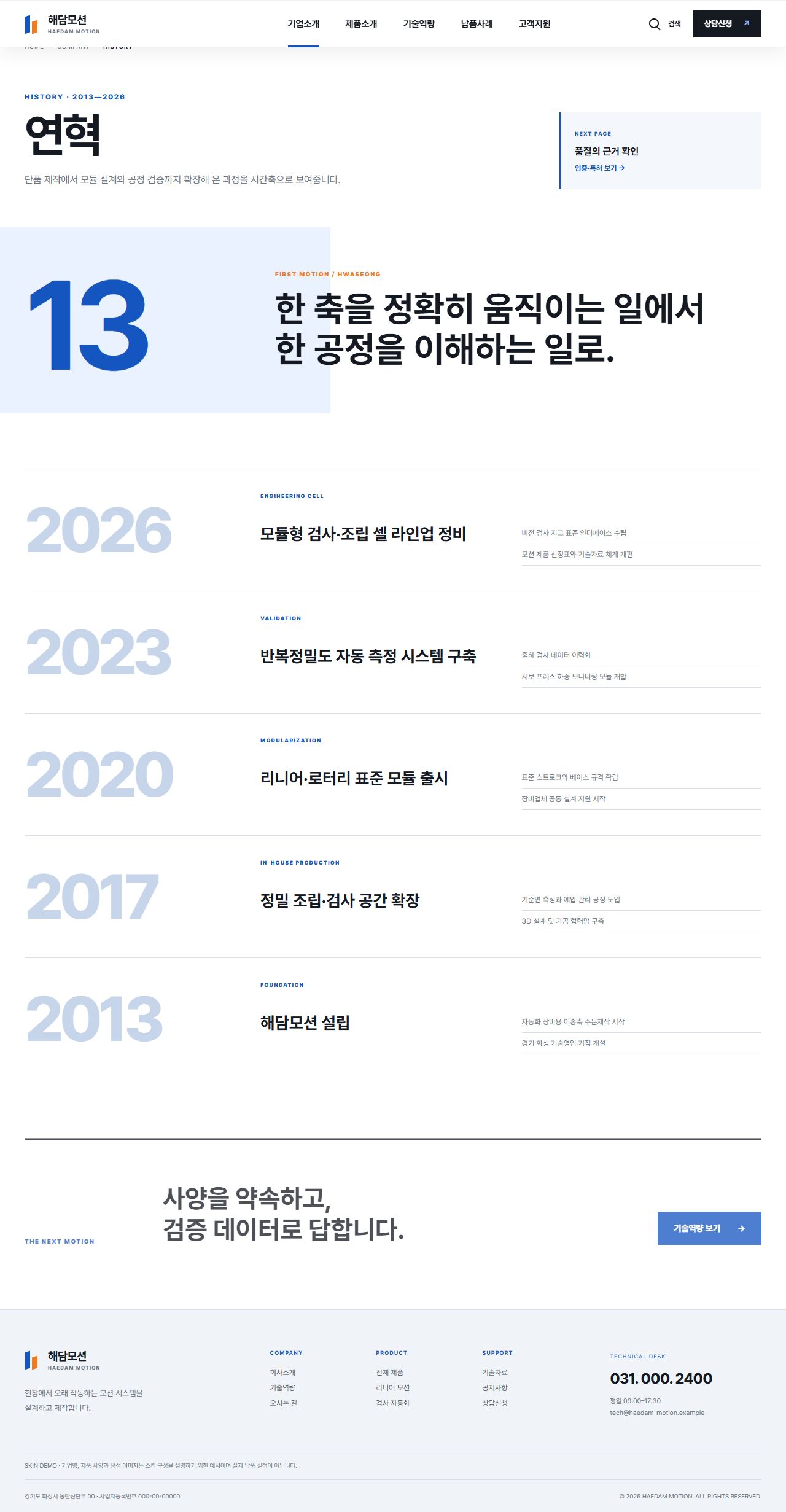 해담모션 — 정밀 자동화 부품 제조기업 — 연혁