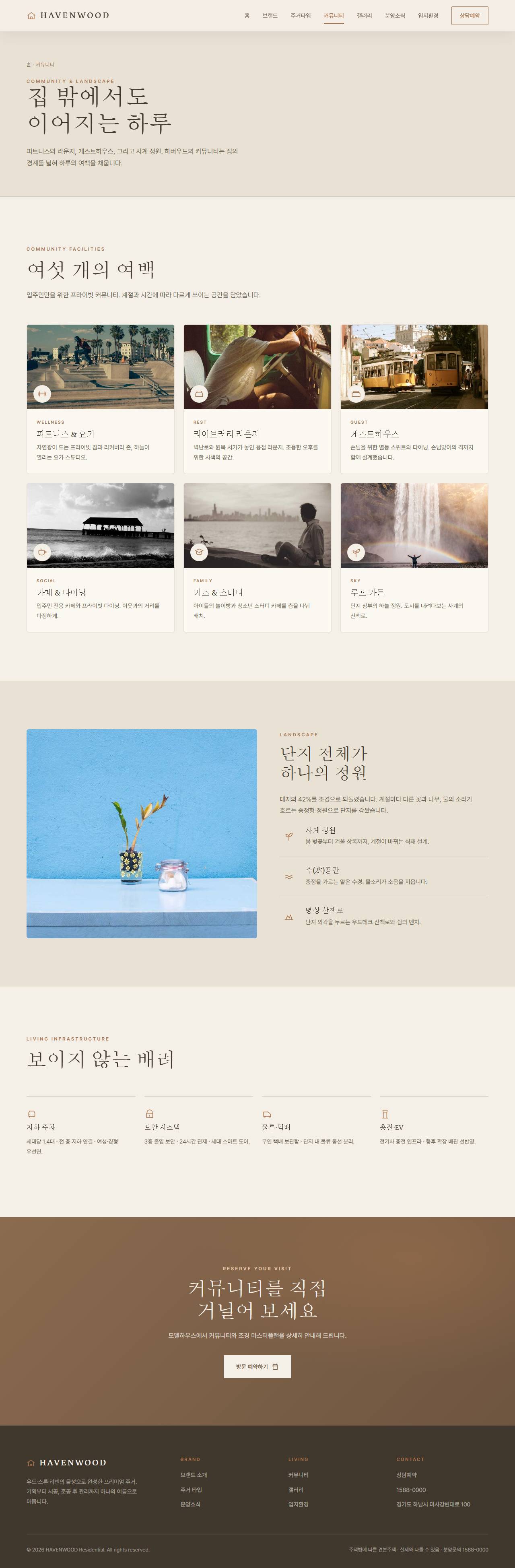 HAVENWOOD — 프리미엄 주거 (웜 라이트 미니멀) — 커뮤니티