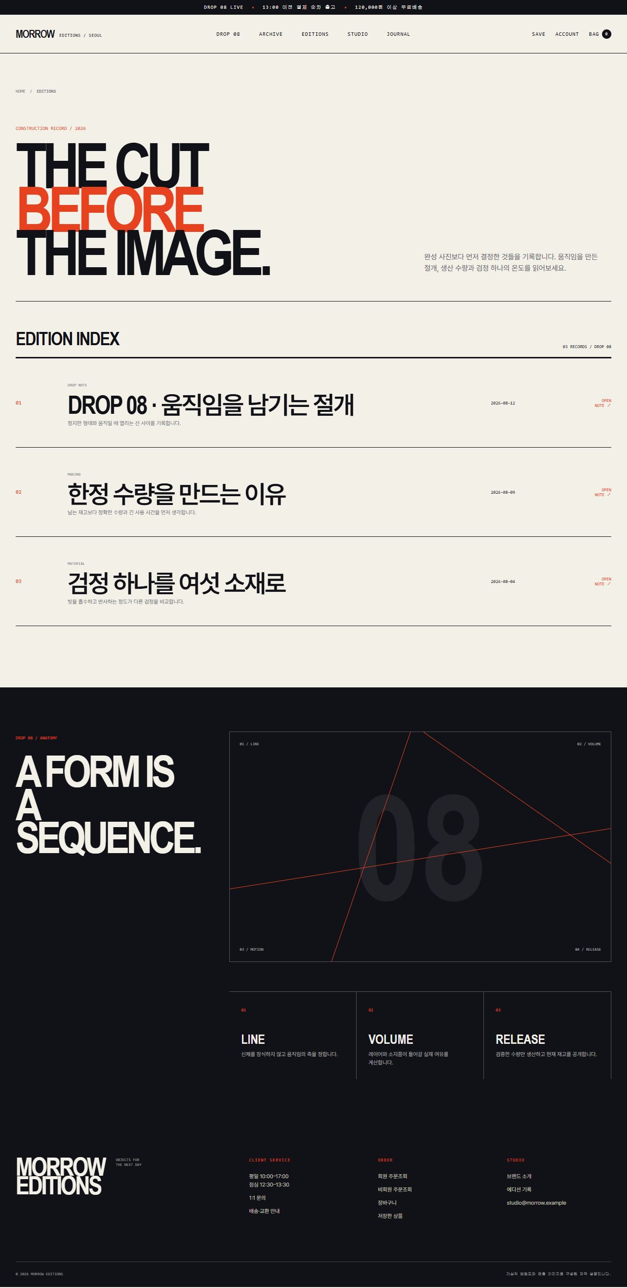 MORROW EDITIONS · CUT-LINE DROP — 에디션 기록