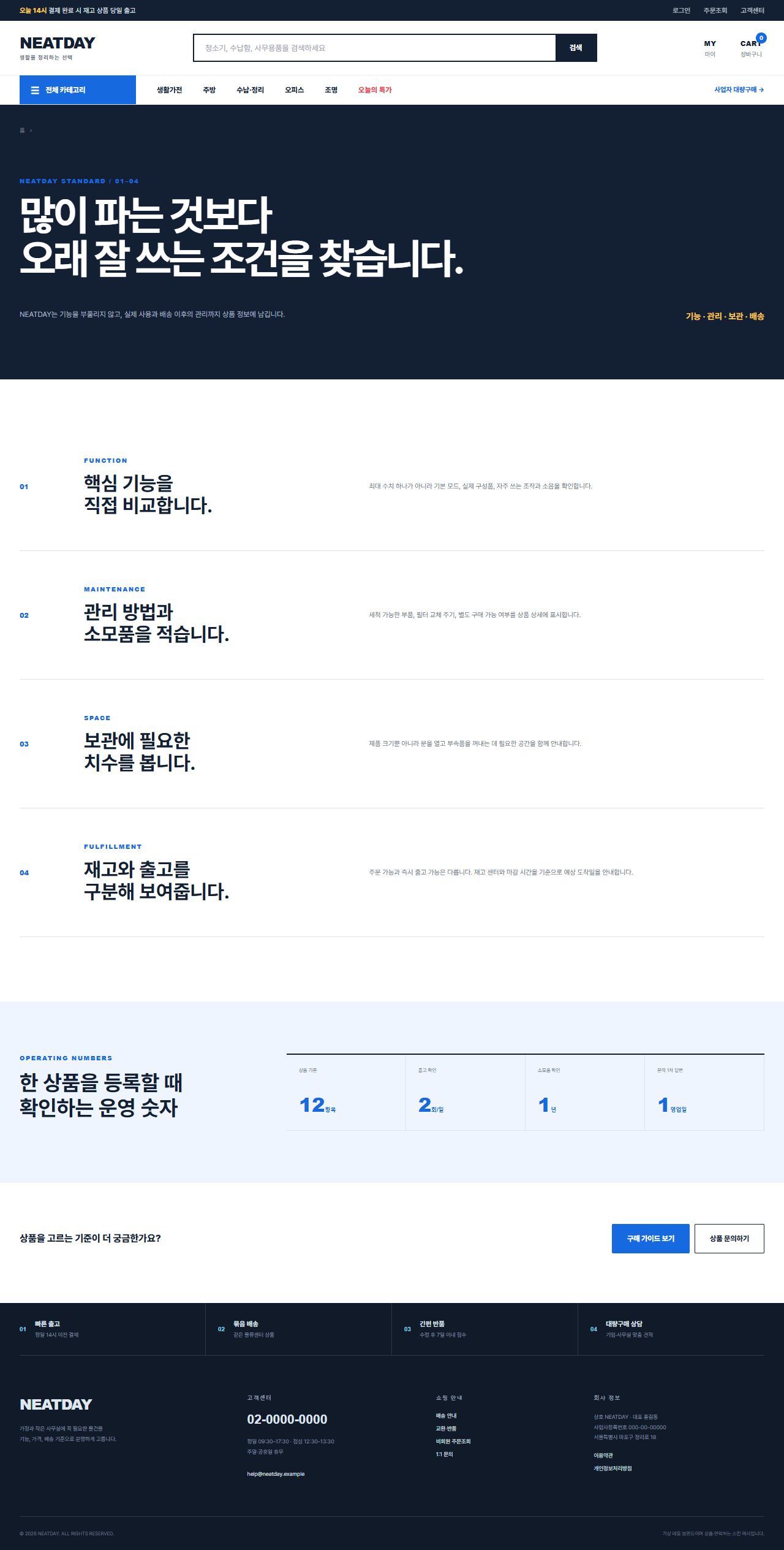 NEATDAY — 생활·오피스 실용 마켓 — 선정 기준
