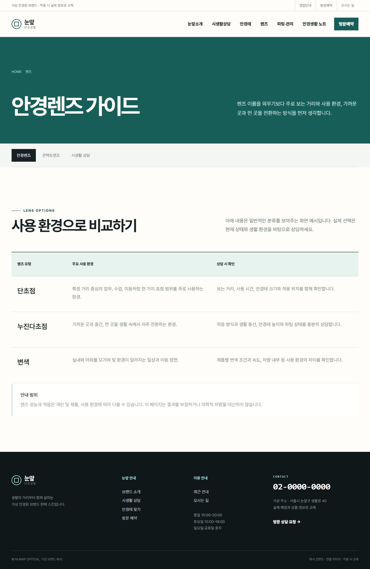 눈앞 안경생활 — 안경렌즈 가이드